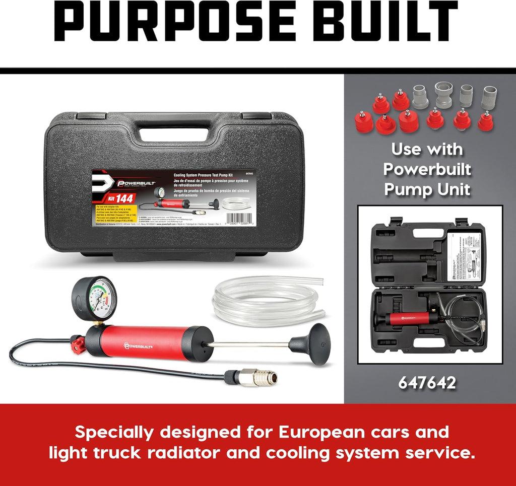 Powerbuilt Cooling System Pressure Tester Adapter Kit for European Vehicles – 12-Piece Set for Audi, BMW, VW, Mercedes & More – Works with Model 647642 Pressure Testing Pump - 647644