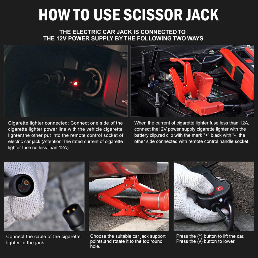 DNA Motoring 3T Portable Electric Scissor Lift Jack Kit - 4.7'' - 13.8''(12-35cm) 12V Lifting Range Electric Car Jack & Impact Wrench for Auto Sedan SUV Repair, TOOLS-00281