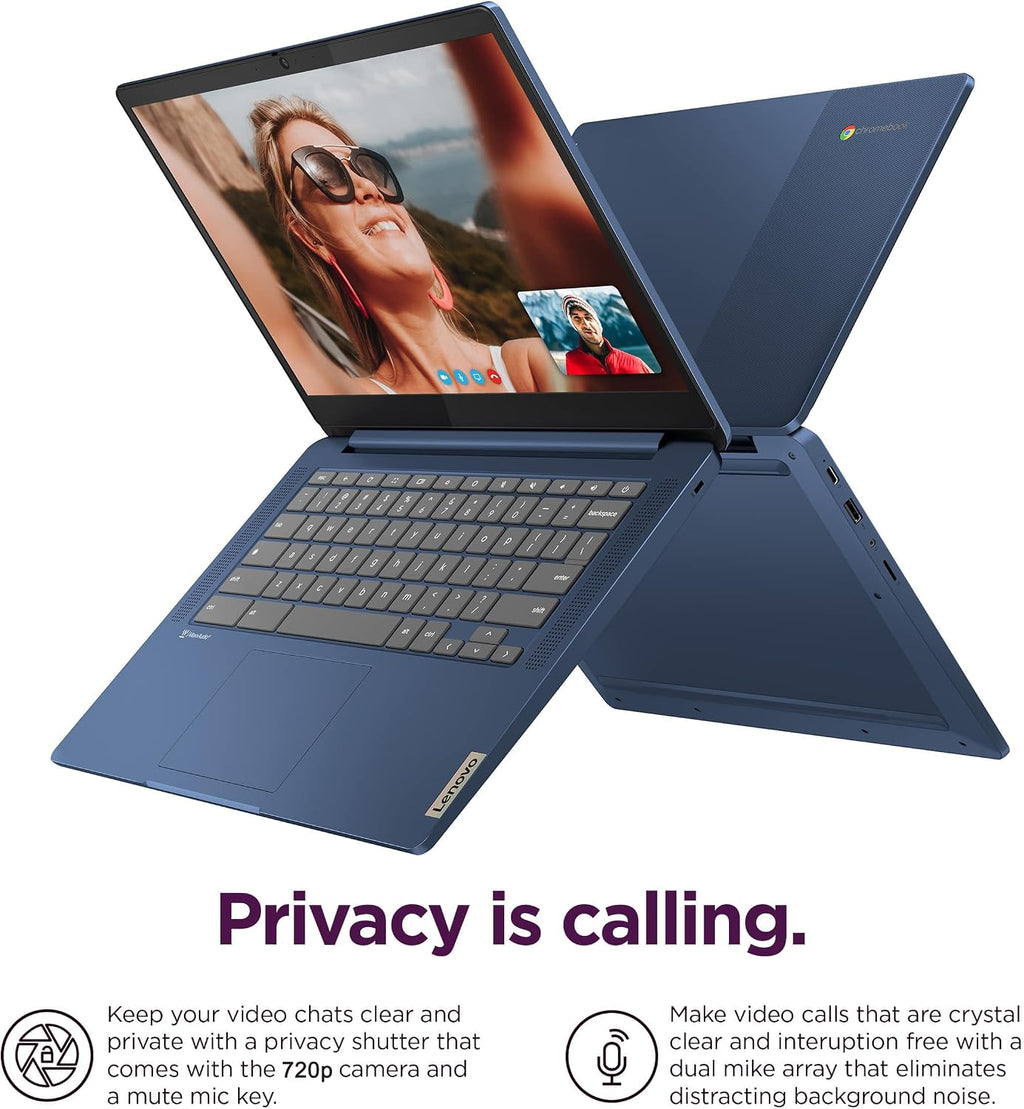 Lenovo Chromebook 14 Laptop (14' FHD Touchscreen, 8-Core 2.0GHz Processor, 4GB RAM, 128GB (64GB eMMC + 64GB SD Card)) Anti-Glare, 13-Hr Long Battery Life, Webcam, IST HUB, Chrome OS w/Google AI, Blue