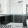 Sliding Shower Door 56–60 inch W× 76 inch H, Frameless Glass Shower Door with Square Stainless Steel Track and 55mm Rollers, 6mm Tempered Glass, Modern Sliding Shower Doors for Bathroom Remodeling