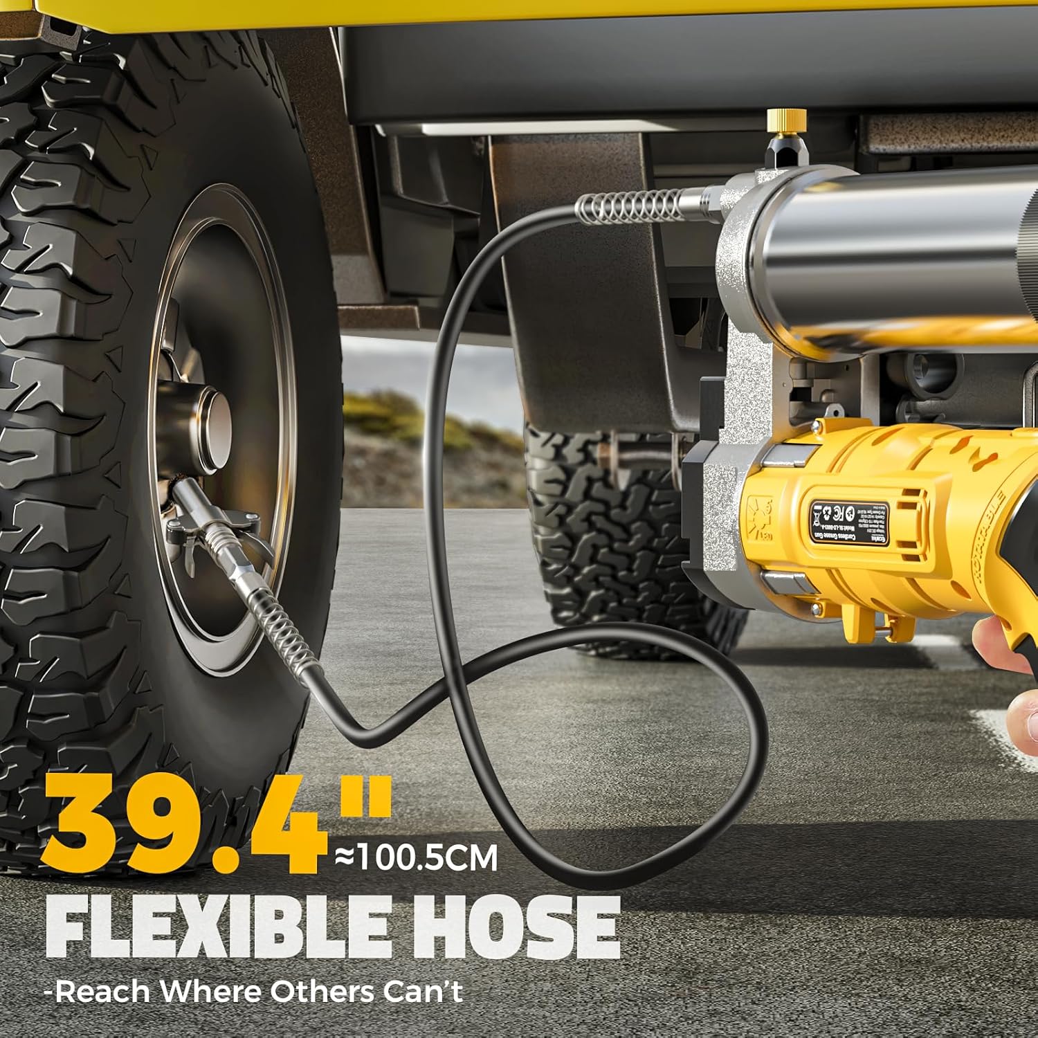 Ecarke Cordless Grease Gun Compatible with DeWalt 20V Battery, 12000PSI Max Electric Grease Gun, Dual Pistol & in-Line Grip, Works with Bulk & Cartridge Grease, with 39' Hose & 4 Couplers (Tool Only)