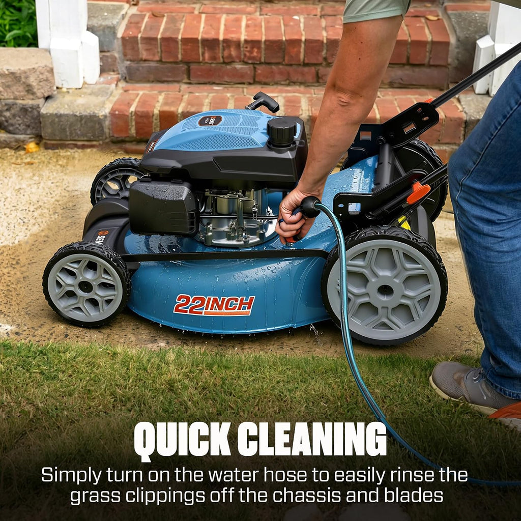 SENIX 201cc 22' 3-in-1 Gas Lawn Mower, Variable Speed Rear Wheel Self-Propelled Mower, Mulching, Bagging, Discharging, Foldable, 6 Cutting Height Adjustable, for Garden Yard