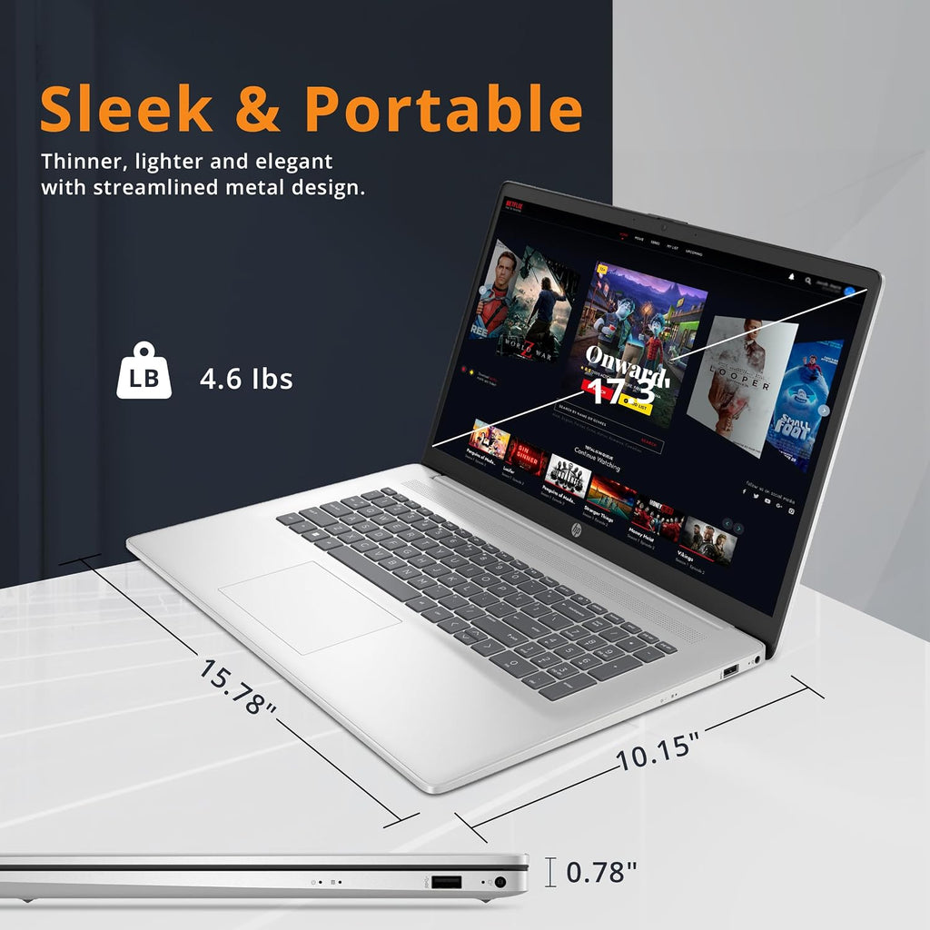 HP 17.3' FHD Business Laptop, Intel 5-120U 16GB DDR4 RAM, 512GB PCIe SSD, Integrated Intel Graphics, Backlit Keyboard, HD Webcam, Win 11 Pro, Silver (Renewed)