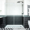 Glass Shower Door 56–60 Inch W x 76 Inch H, Frameless Sliding Shower Enclosure with Fixed Panel, 8mm Coated Tempered Safety Glass, Square Stainless Steel Rail, Brushed Sliver