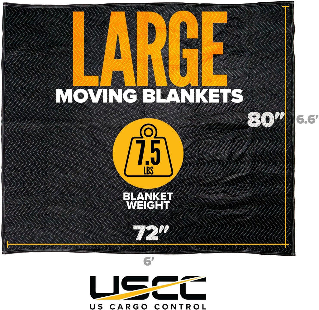 US Cargo Control Moving Blankets Heavy Duty 72'x80' 4-Pack (95 lbs/doz), Padded Furniture Blankets for Moving, Shipping, and Storage, Professional Quilted Furniture Pads, Tough Black Polyester