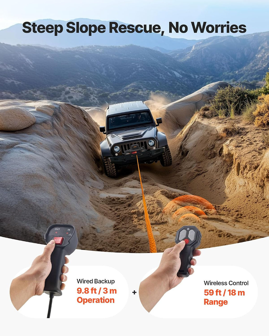 VEVOR Electric Winch, 13500 lbs Load Capacity, 12V DC Truck Winch with Φ3/8 in x 92 ft Synthetic Rope, Wireless & Wired Remote Control, IP68 Waterproof for Towing Off-Road SUV Jeep Trailer Boat