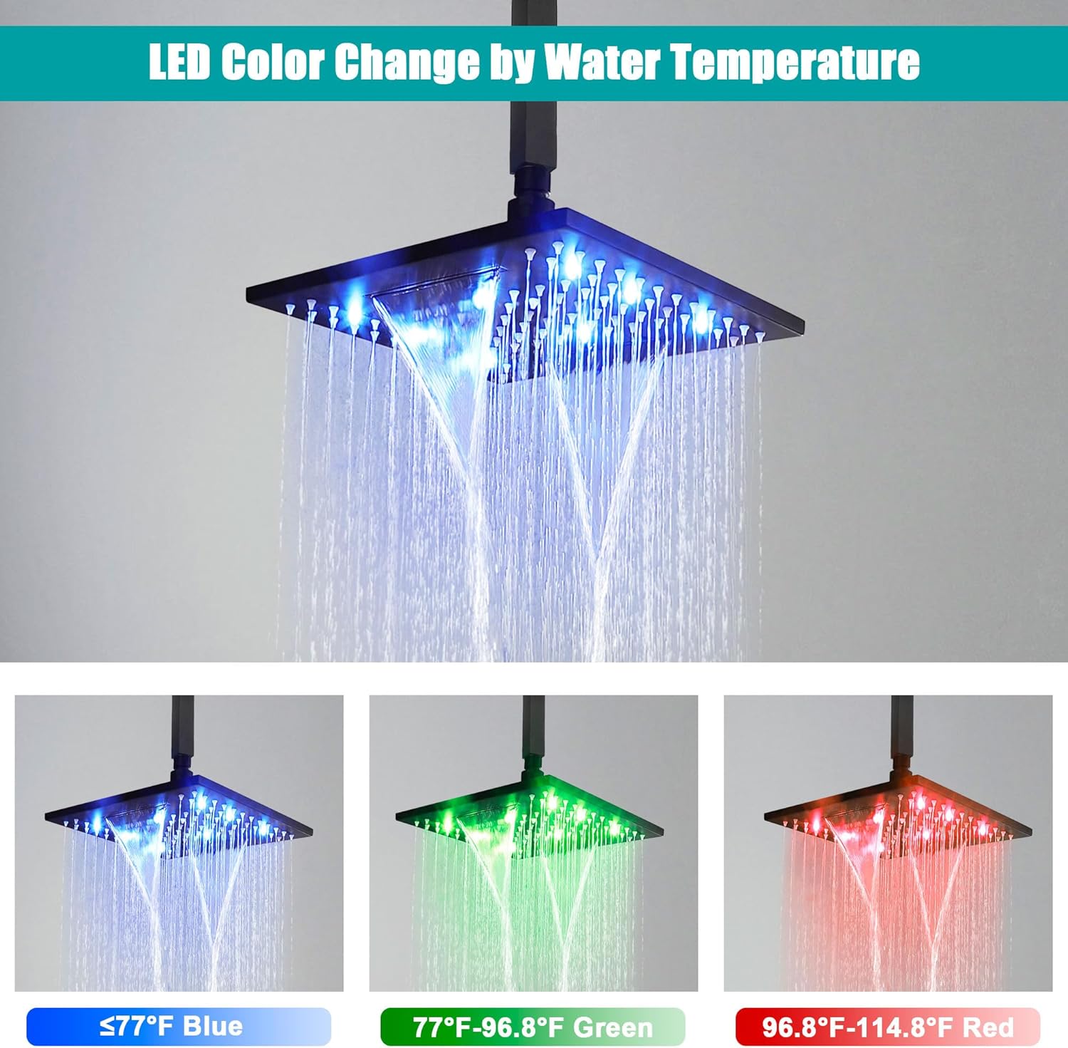 SKOWLL Ceiling Mount Shower System 10 Inch LED Rain Shower Head with Handheld, High Pressure Rainfall Bathroom Shower System Matte Black Shower Faucet Set with Rough in Valve