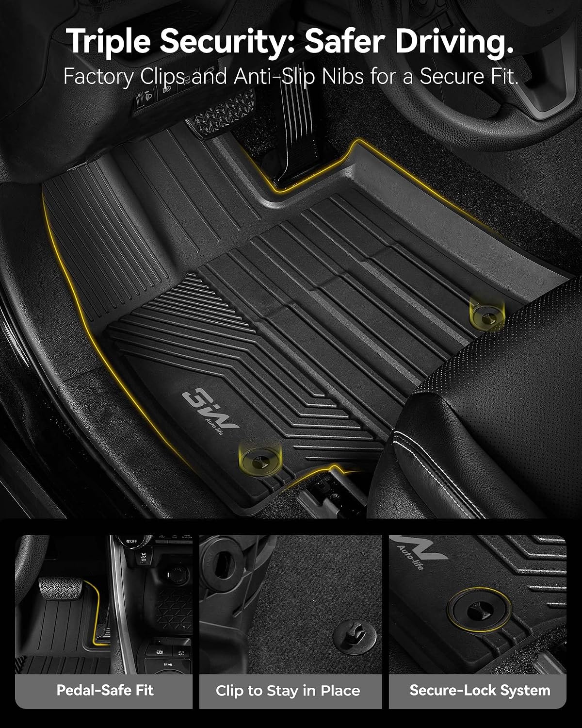 3W Floor Mats & Trunk Mat for Toyota RAV4 Hybrid/Prime/PHEV 2019-2025, TPE All Weather Custom Fit Floor Liner