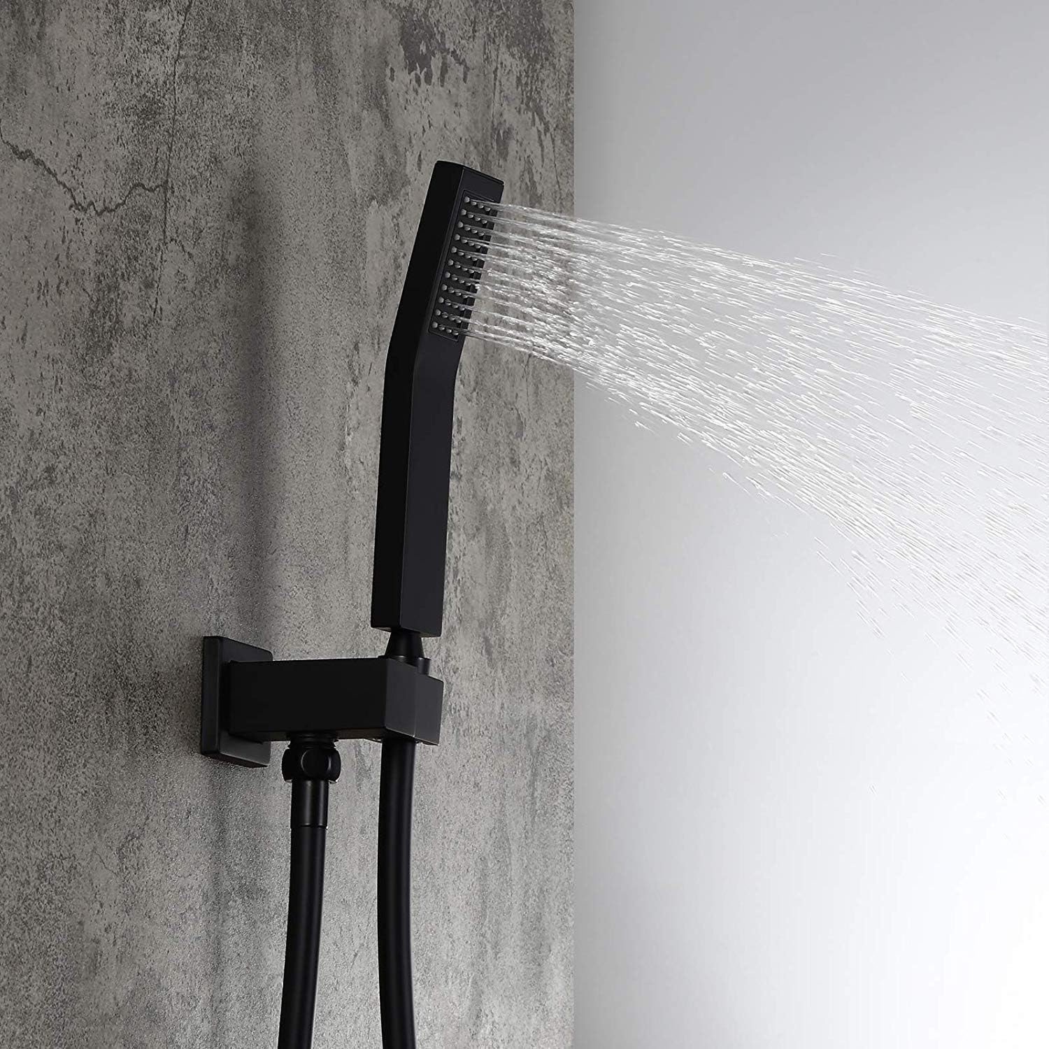 shower head -PE Shower System,Matte Black Wall Mounted Rain Shower Set 10' Square Shower Head Handheld Shower Modern Dual Function Shower Fixture for Bathroom, Solid Brass with Rough-in Valve Body
