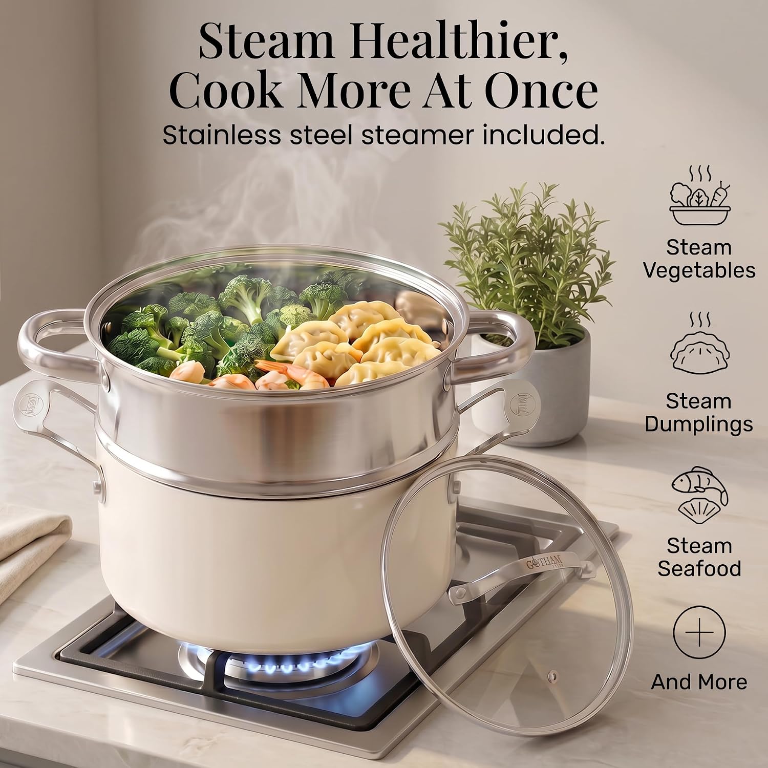 Gotham Steel 20pcs Pots and Pans Set Non Stick Ceramic Cookware Set with Deep Frying Pan Set & 6pc Knife Set, Made without PFOA PFOS, Lasts 2x Longer, Oven & Dishwasher Safe