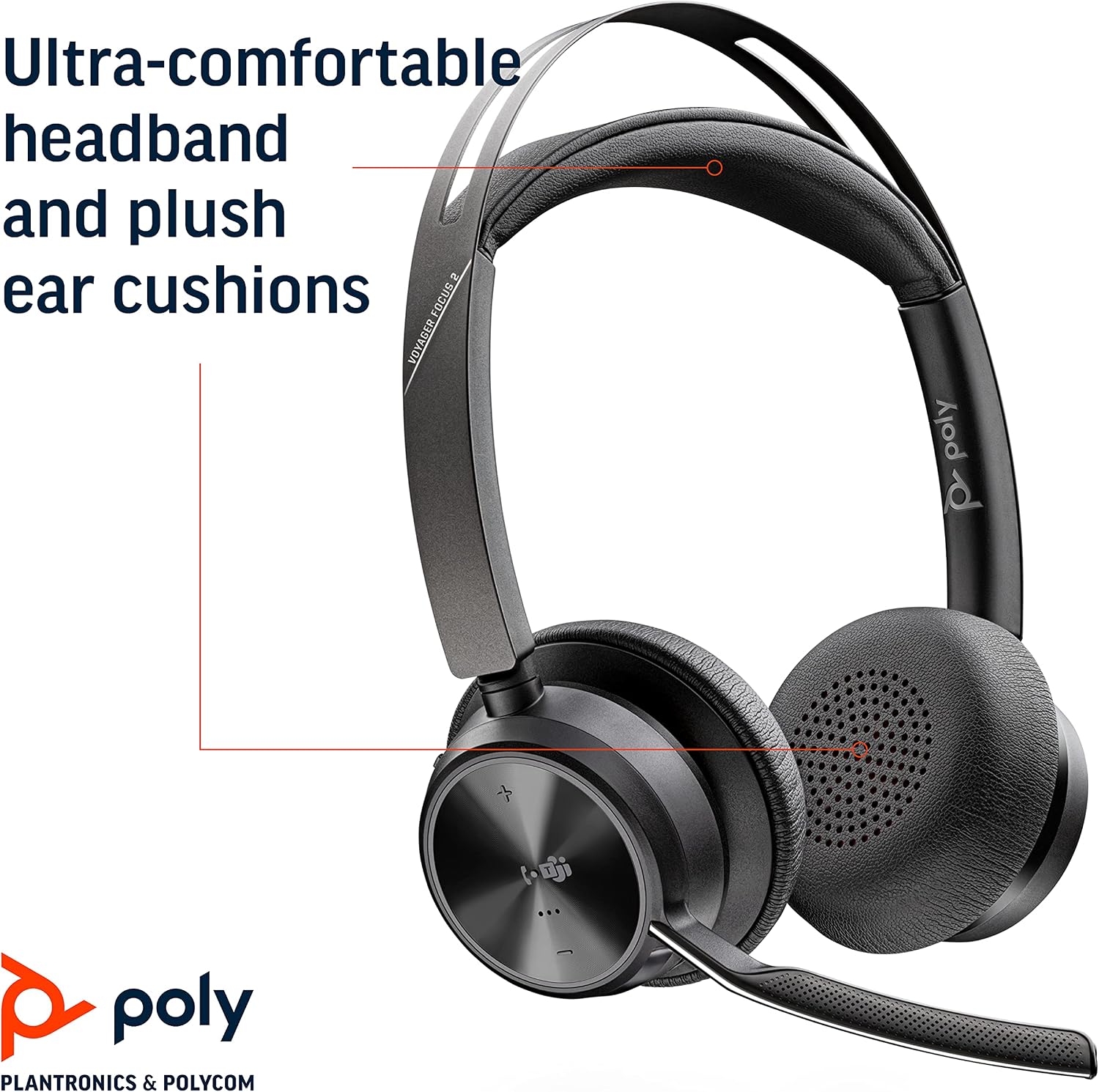 Poly - Voyager Focus 2 UC USB-A Headset (Plantronics) - Bluetooth Dual-Ear (Stereo) Headset with Boom Mic - USB-A PC/Mac Compatible - Active Noise Canceling - Works with Teams (Certified), Zoom & more