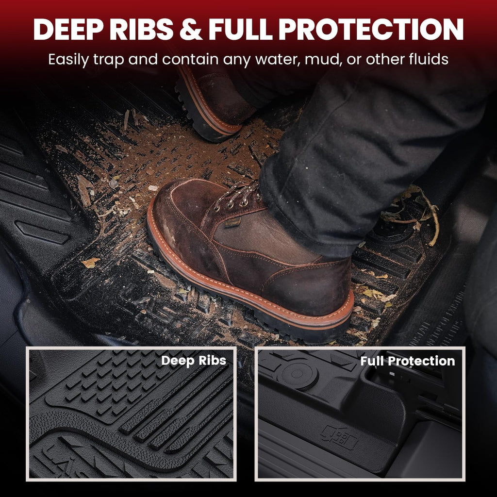 LASFIT Floor Mats 2019-2025 2026 for Ram 2500/3500 Mega Cab Bench Seat, Not for Bucket Seat or Model with PTO KIT or 4X4 Shifter, All Weather TPE Custom Fit Car Mats Floor Liners 1st & 2nd Row, Black