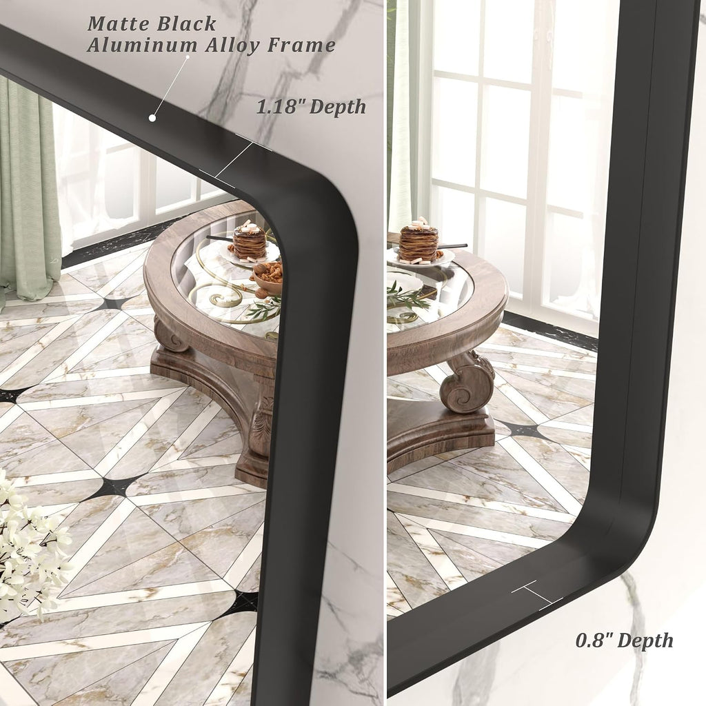 2 Pack of 24x36 Inch Black Metal Framed Bathrrom Mirror, Black Matte Rounded Rectangle Bathroom Vanity Mirror, Anti-Rust, Hangs Horizontally or Vertically
