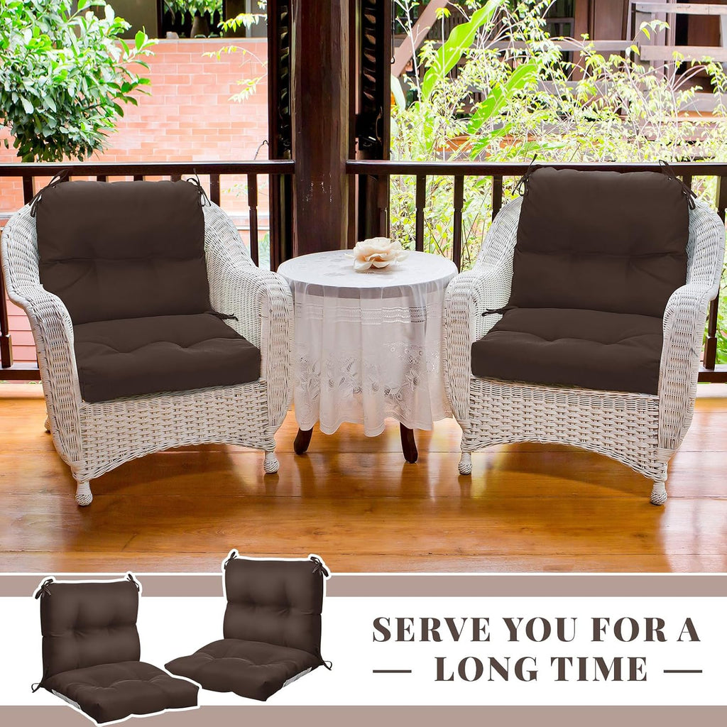 Geetery Outdoor Chair Cushions Set of 4 High Back Patio Furniture Replacement Seat Pads with Ties 42x21x4' for Lawn Porch Wicker Rocking Dining Chairs Weather Resistant Fade Resistant(Dark Brown)