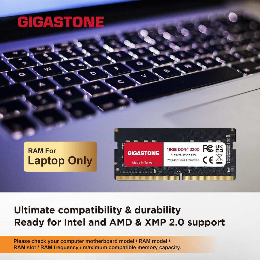 【DDR4 RAM Laptop Only】 GIGASTONE 32GB Kit (2x16GB) DDR4 3200MHz (2933MHz or 2666MHz) PC4-25600 (PC4-23400, 21300) CL22 1.2V SODIMM 260 Pin Unbuffered Non ECC High Performance Notebook Memory Upgrade