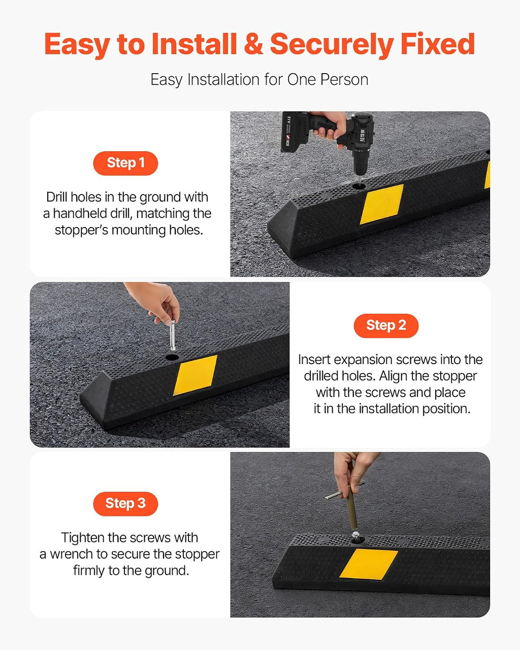 VEVOR Parking Stopper, 72 Inch 2 Pcs Heavy Duty Parking Aid for Garage, Rubber Curb Garage Floor Stopper with Reflective Strips, Aid Gadgets for Cars Vans Trucks Tire Wheel Guide Block Stops Bumpers