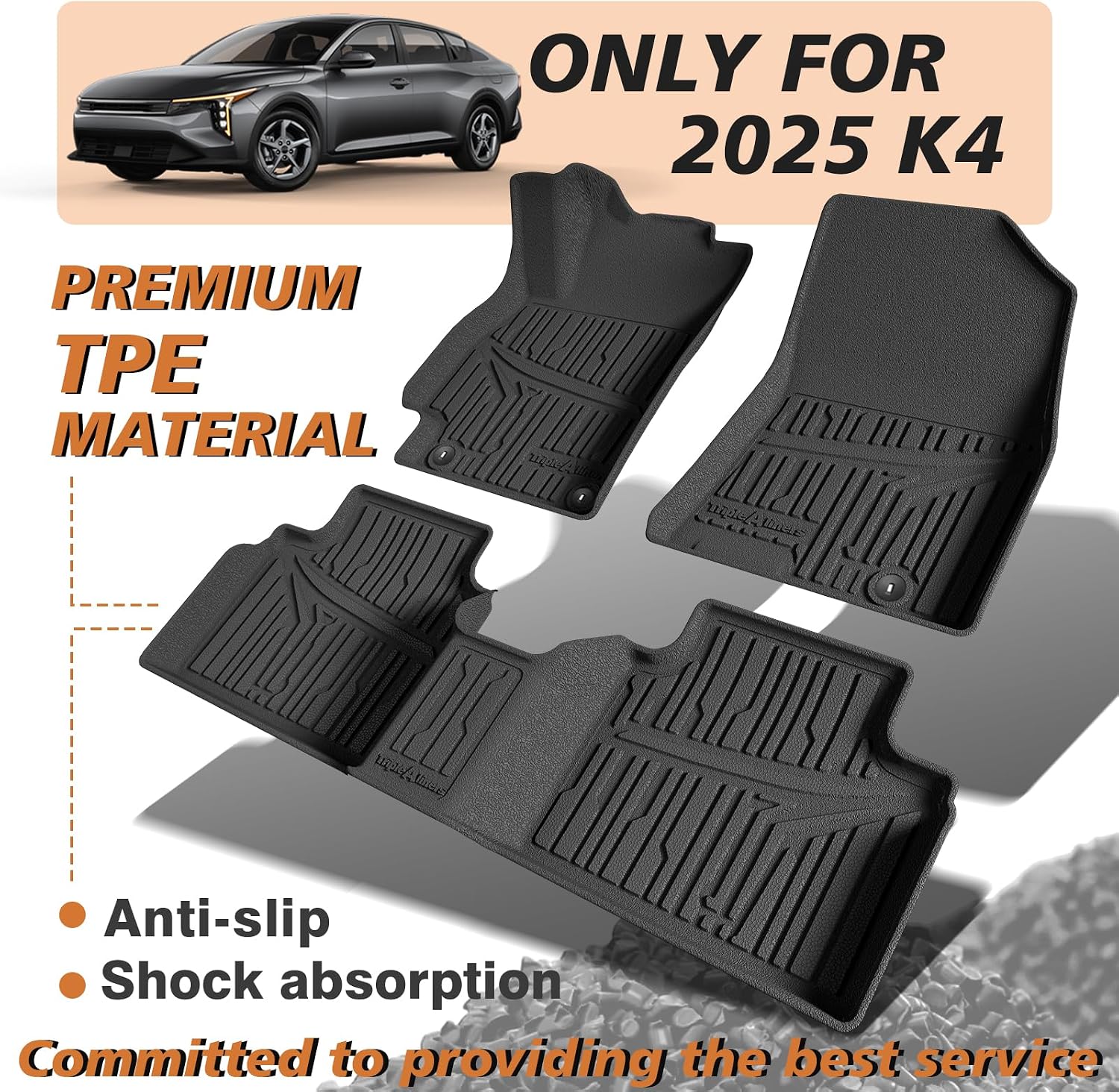 TripleAliners All Weather Floor Mats Compatible with 2024 2025 2026 KIA K4 Accessories 1st & 2nd Row Liners TPE Full Coverage Protection Waterproof Car Floor Liners