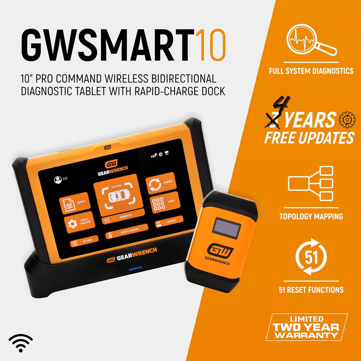 GEARWRENCH 5 pc. Automotive Diagnostic Set with Cart – 10' Bidirectional Diagnostic Tablet, TPMS Programming Tool & 20 Rubber Valve Sensors, HD USB-C Endoscope Camera, Mobile Work Cart | GWSMARTMOD