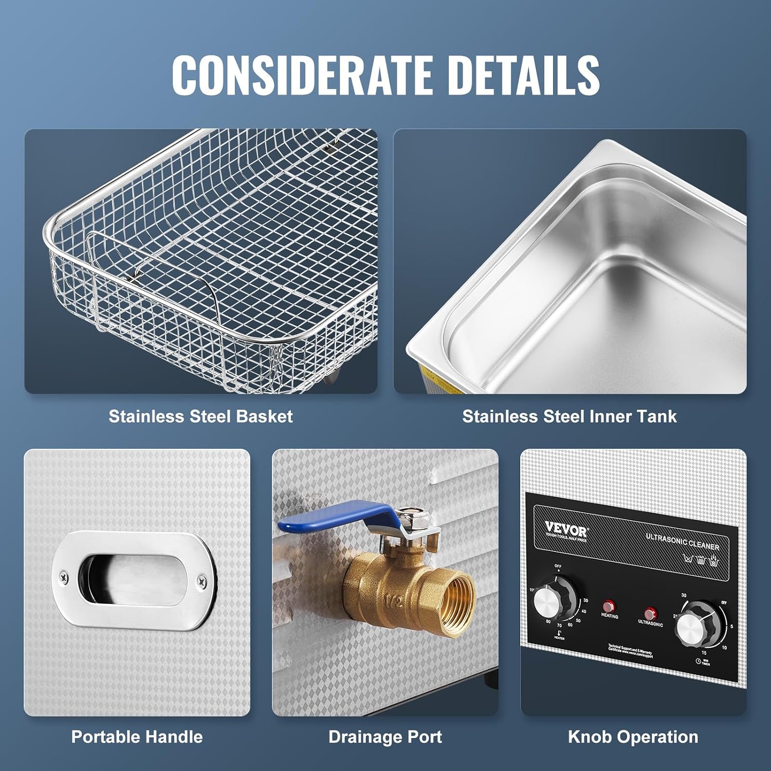 VEVOR 22L Sonic Cleaner with Heater Timer & Basket, Professional Digital Sonic Cavitation Machine, 480W Cleaning Machine for Lab Tools, Metal Parts, Carburetor, Brass, Auto Parts, Engine Parts