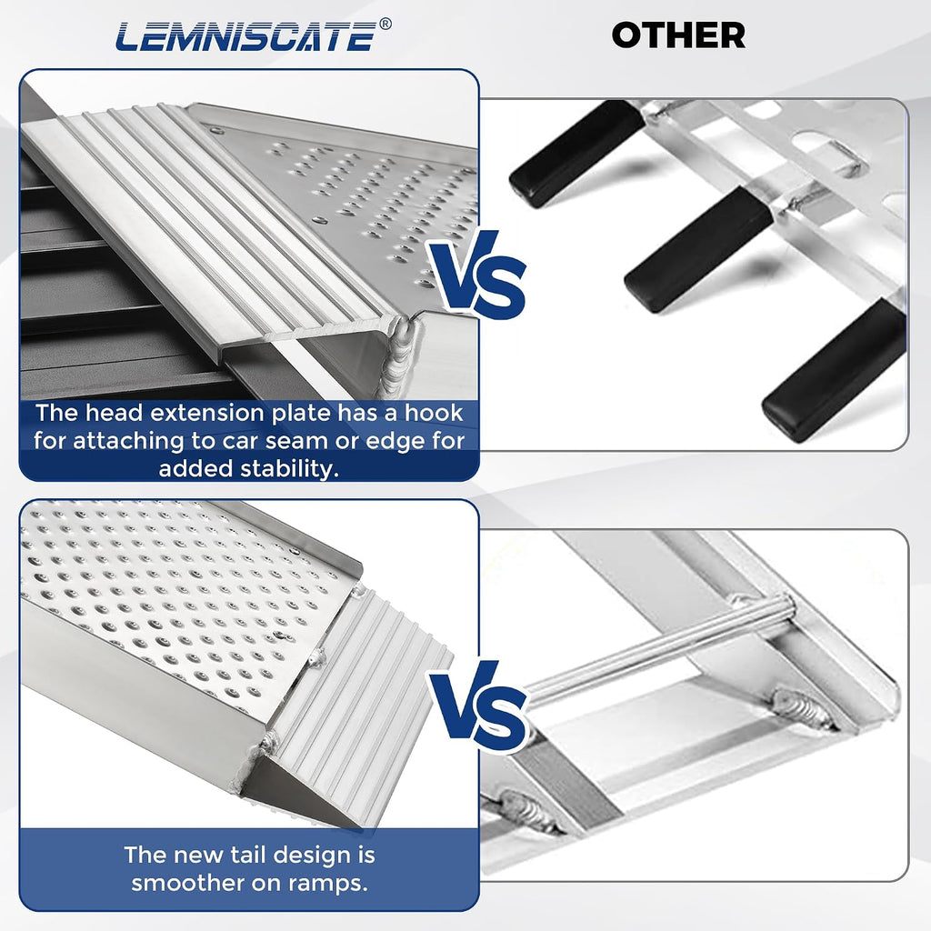 Aluminum Truck Ramps for ATV, UTV, Lawn Mower, Pickup Trucks - 1500LB Capacity 7.5FT Heavy Duty Loading Ramps with Handle & Buckle, Silver, 2PCS