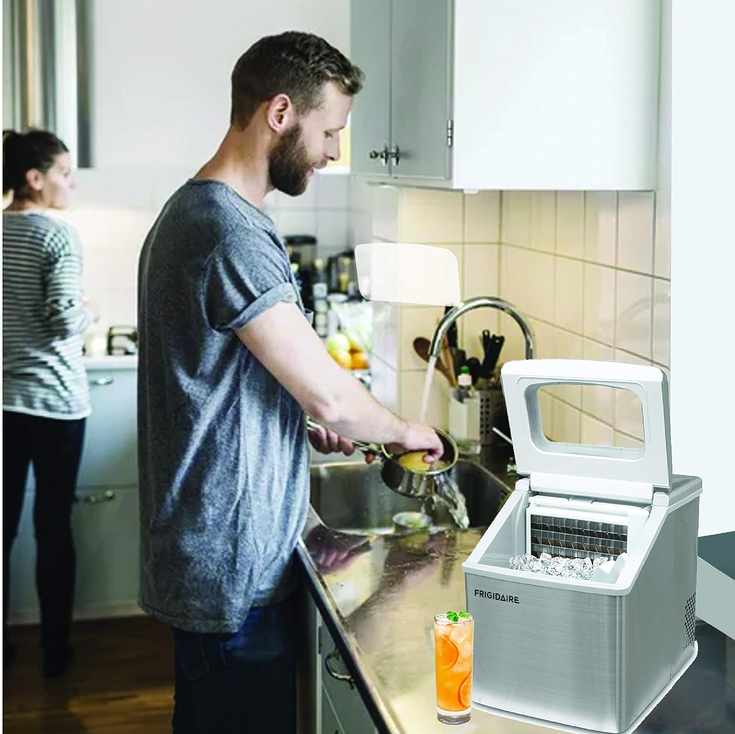 FRIGIDAIRE EFIC452-SS 40 Lbs Extra Large Clear Maker, Stainless Steel, Makes Square Ice