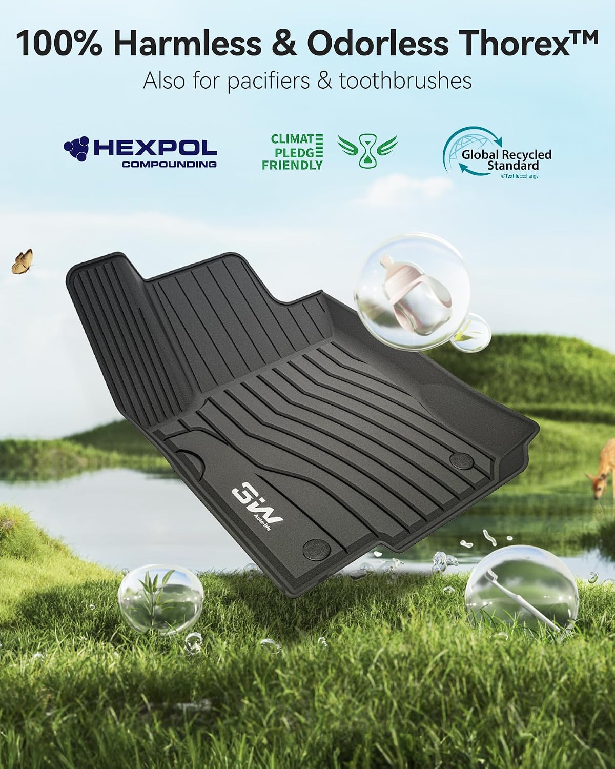 3W Floor Mats for 2012-2019 Benz ML/GL/GLE/GLS Series (ML/GL/GLE/GLS 350/450/550/63 AMG), TPE All Weather Custom Fit Floor Liner for 1st and 2nd Row Full Set Car Mats, Black