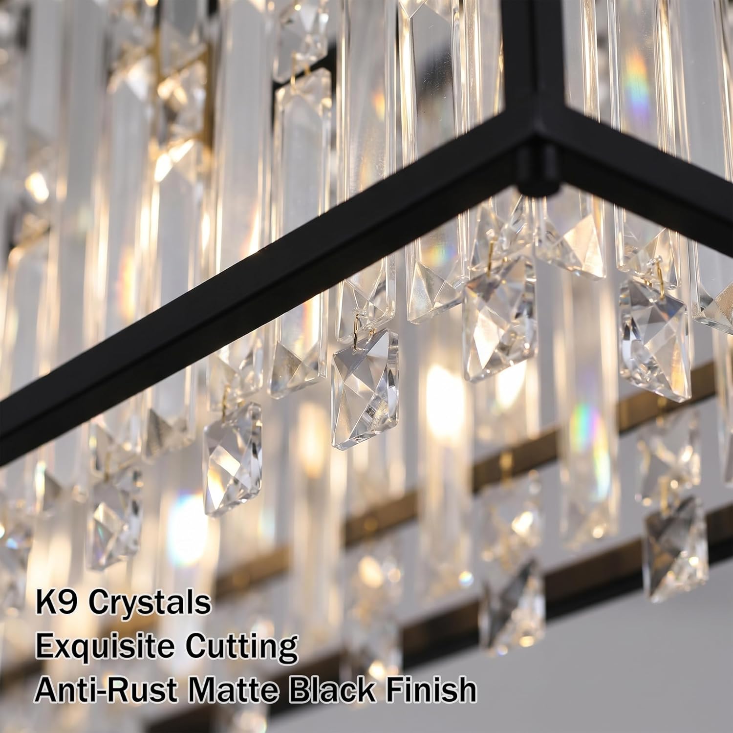 Miuyhji Black Chandeliers for Dining Room, Black Square Industrial Chandelier Crystal Pendant Light for Kitchen Island Dining Room Living Room Flat and Inclined Ceiling,L16 x W16 x H17.5