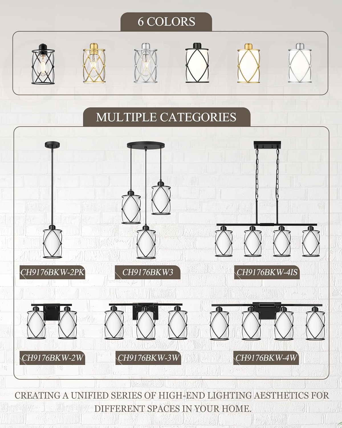 6-Light Matte Black Bathroom Light Fixtures Over Mirror, 42' UL-Listed Modern Farmhouse Wall Sconce Lights with Milk White Frosted Glass and Metal Cage for Bath, Hardwire E26, CH9176BKW-6W