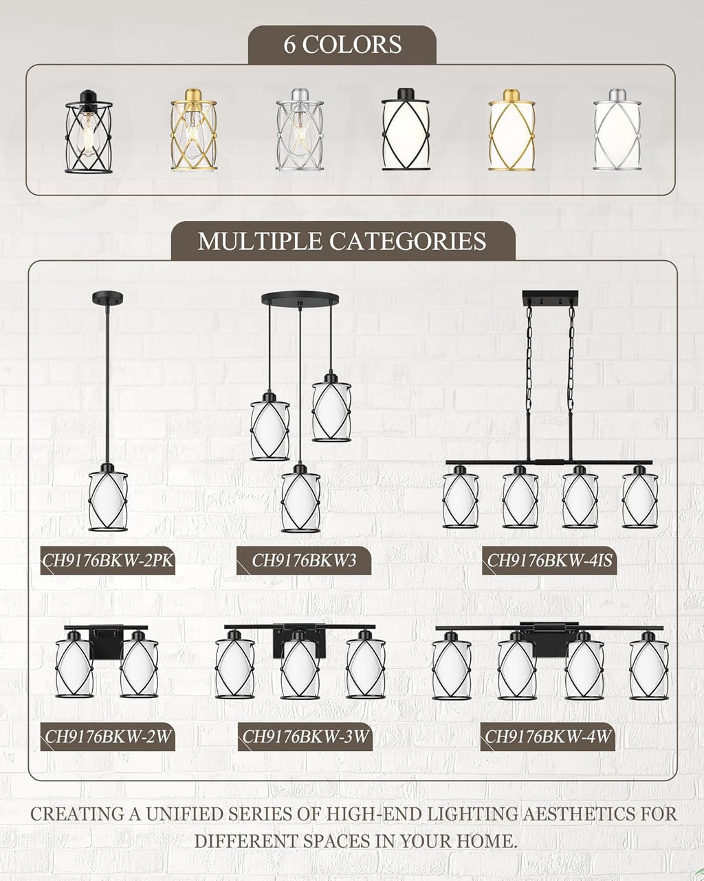 5-Light Matte Black Bathroom Light Fixtures Over Mirror, 38' UL-Listed Modern Farmhouse Wall Sconce Lights with Milk White Frosted Glass and Metal Cage for Bath, E26, CH9176BKW-5W