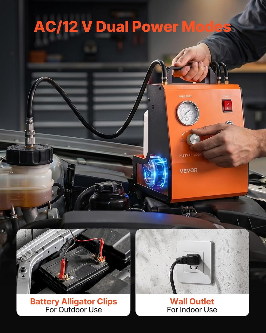 VEVOR Electric Brake Bleeder Kit, 120V Automatic Brake Fluid Bleeding Kit with 7 Master Cylinder Adapters & Dual Power Supplies, 0.6-3 Bar Brake Pressure Bleeder Pump Fits Most Passenger Vehicles