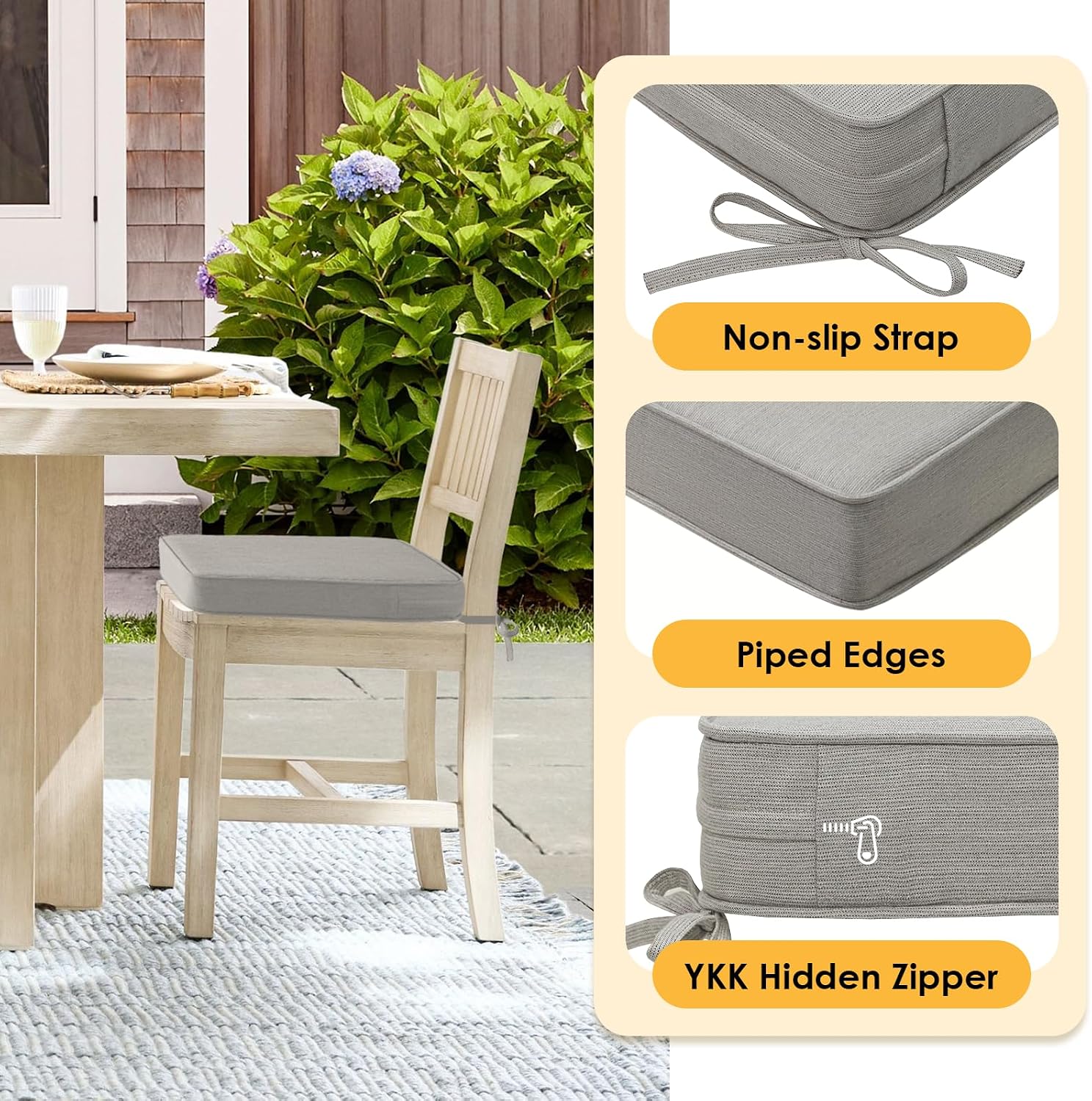 Outdoor Sunbrella Square Corner Seat Cushion, 19'x19'x3', Set of 4, Non Slip Outdoor Seat Cushion Pads with Removable Cover for Patio Furniture, Garden Yard Lawn, Specrtum Pebble