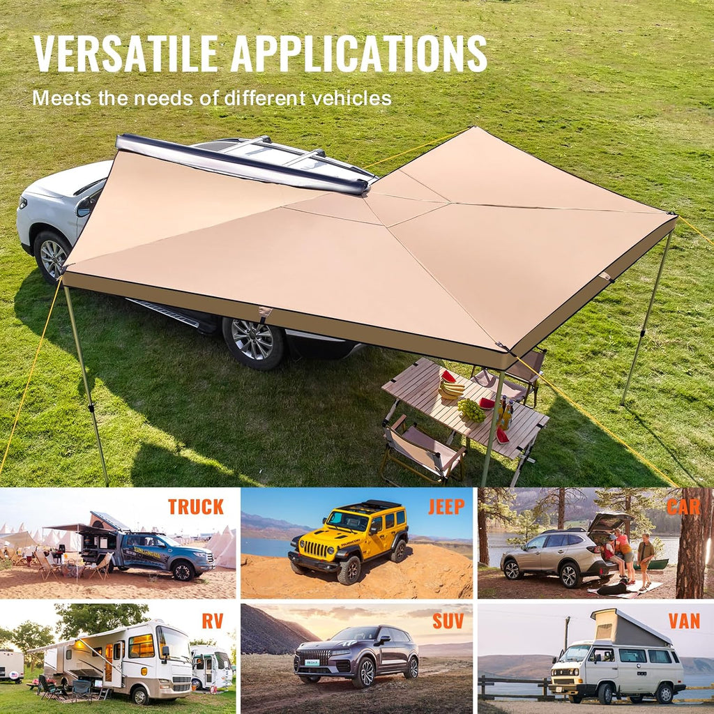 VEVOR 270 Degree Awning, 115 sq.ft Driver Side Vehicle Awning, UV50+ Waterproof Car Side Awnings with Carry Bag, All-Weather Overland Awnings Car Shelter for SUV Van Truck Camping