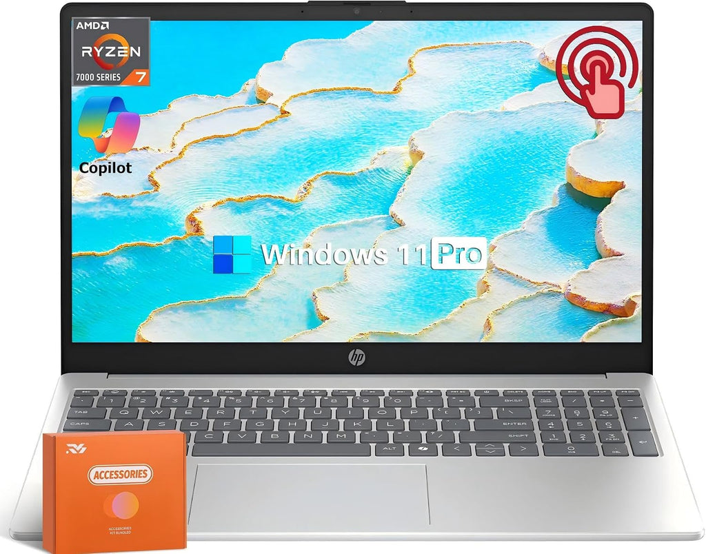 HP 15.6' FHD Touchscreen Laptop for College Student & Business, AMD Ryzen 7 7730U 8-Core(Beat i7-1355U), 64 GB RAM, 2 TB SSD, AMD Radeon Graphics, Long Battery Life, WiFi 6, Copilot, Windows 11 Pro