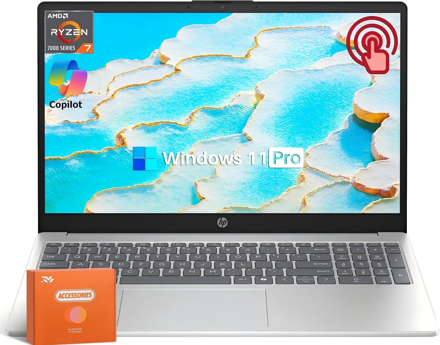 HP 15.6' FHD Touchscreen Laptop for College Student & Business, AMD Ryzen 7 7730U 8-Core(Beat i7-1355U), 64 GB RAM, 2 TB SSD, AMD Radeon Graphics, Long Battery Life, WiFi 6, Copilot, Windows 11 Pro