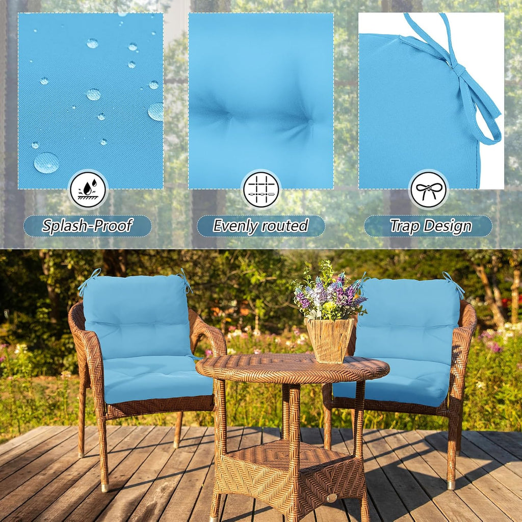Geetery Outdoor Chair Cushions Set of 4 High Back Patio Furniture Replacement Seat Pads with Ties 42x21x4' for Lawn Porch Wicker Rocking Dining Chairs Weather Resistant Fade Resistant (Lake Blue)