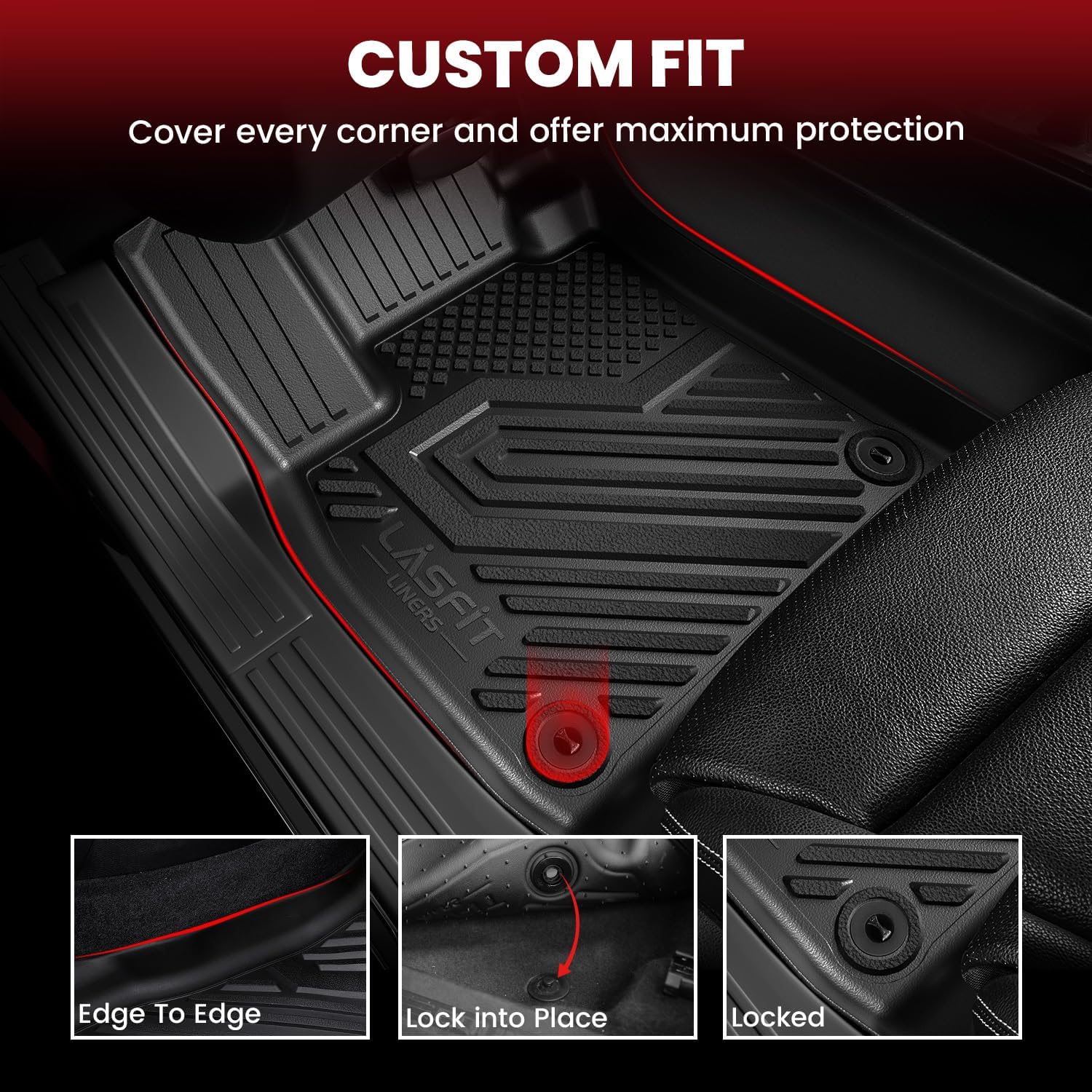 LASFIT Floor Mats&Trunk Mat&Backrest Mats for Dodge Durango 2013-2026, Fit 2nd Row Bench Seat(7seats), Not for 2nd Row Bucket Seat(6seats/5 Seats), All Weather TPE Custom Fit Cargo Liner, Black