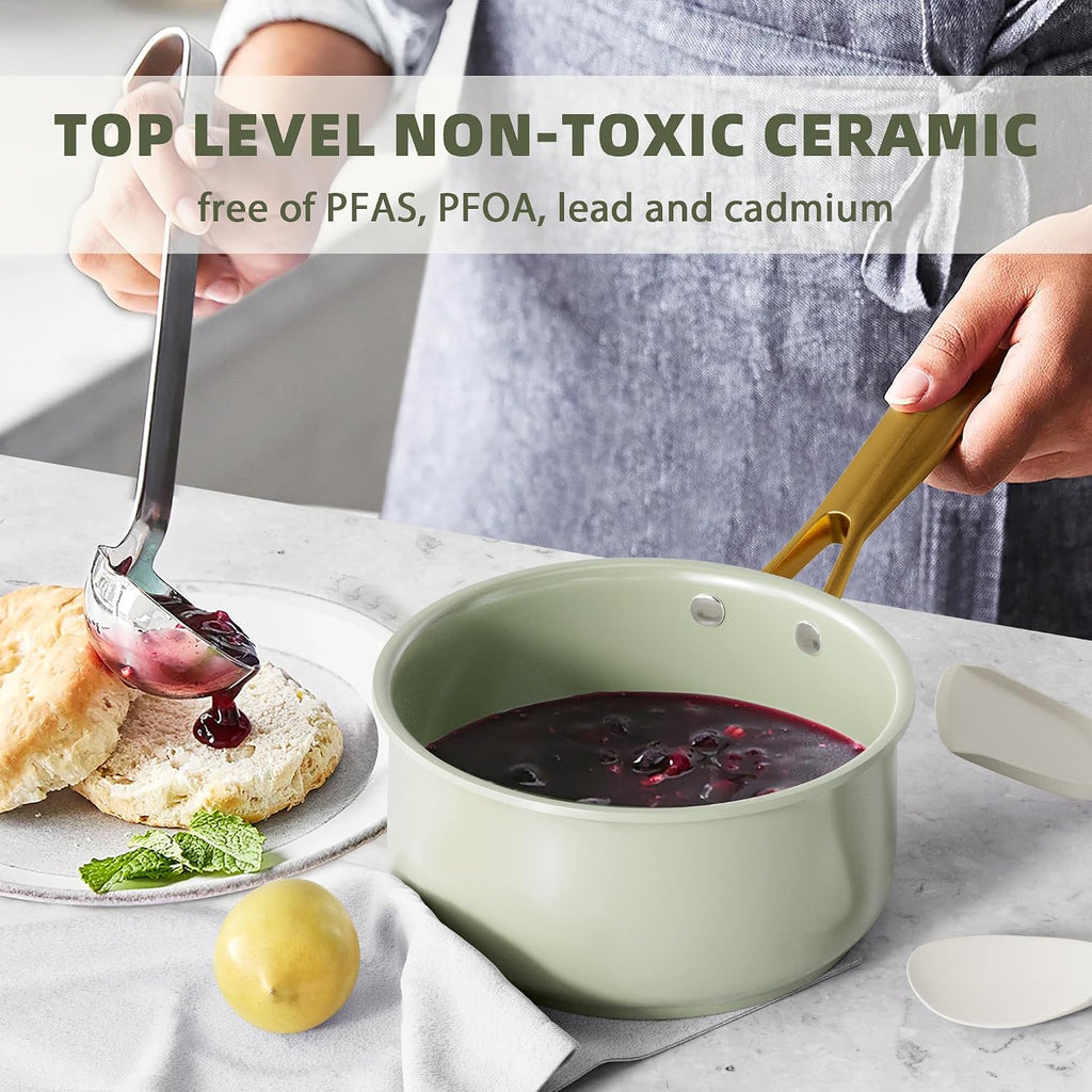 VONIKI Ceramic Cookware Set - Nonstick Pots and Pans With Kitchen Utensils, Non-Toxic, Induction Compatible, Dishwasher and Oven Safe