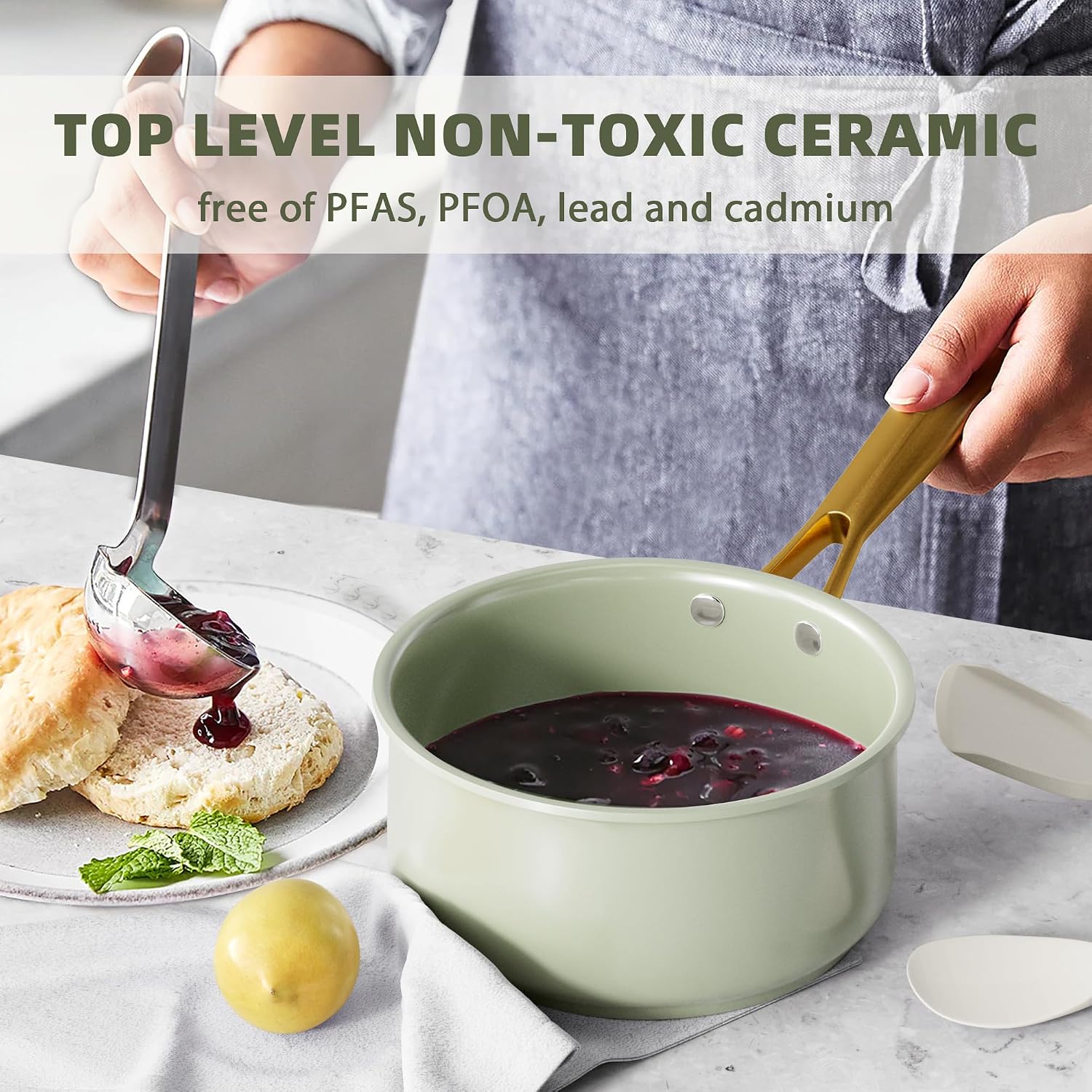 VONIKI Ceramic Cookware Set - Nonstick Pots and Pans With Kitchen Utensils, Non-Toxic, Induction Compatible, Dishwasher and Oven Safe