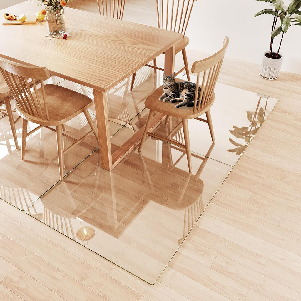 Tempered Glass Chair Mat 48'x42' – Ultra-Clear Office Chair Mat for Hardwood Floors & Low-Pile Carpets – Heavy-Duty 0.2' Scratch-Resistant Surface with Non-Slip Pads – Supports 1,000 lbs