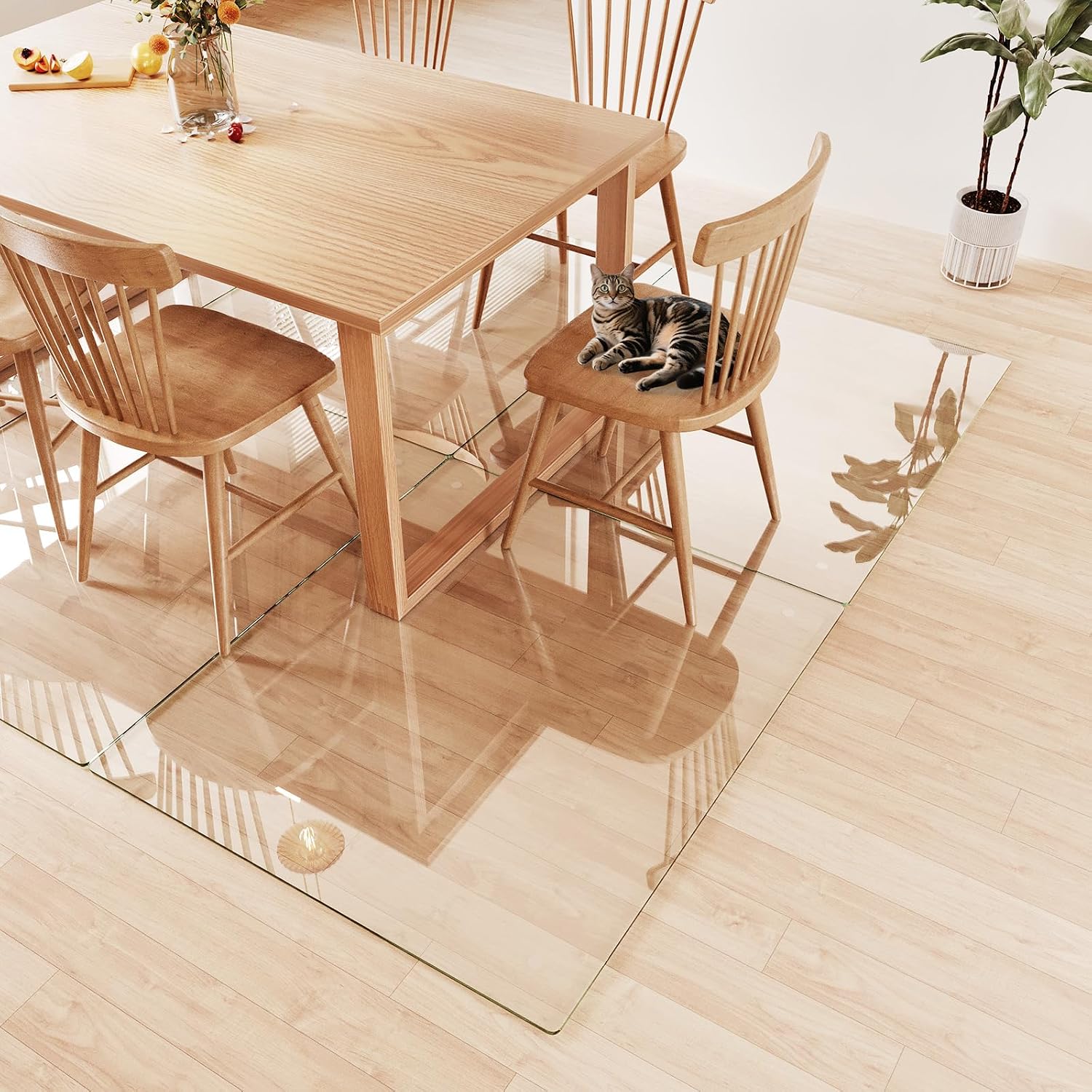 Tempered Glass Chair Mat 48'x42' – Ultra-Clear Office Chair Mat for Hardwood Floors & Low-Pile Carpets – Heavy-Duty 0.2' Scratch-Resistant Surface with Non-Slip Pads – Supports 1,000 lbs