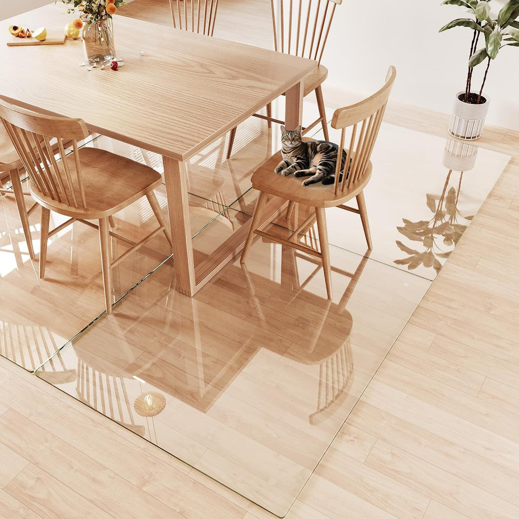 Tempered Glass Chair Mat 55'x46' – Ultra-Clear Office Chair Mat for Hardwood Floors & Low-Pile Carpets – Heavy-Duty 0.2' Scratch-Resistant Surface with Non-Slip Pads – Supports 1,000 lbs