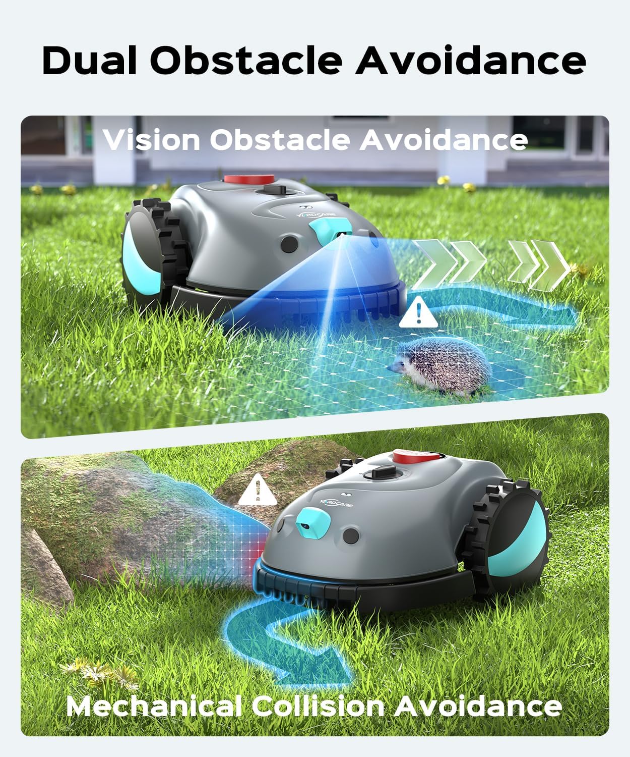 YARDCARE V100 Robotic Lawn Mower with Vision Navigation, Spot Spiral Mowing, Obstacle Avoidance, Adjustable Cutting Height, Low Noise, Ideal for Small Lawns