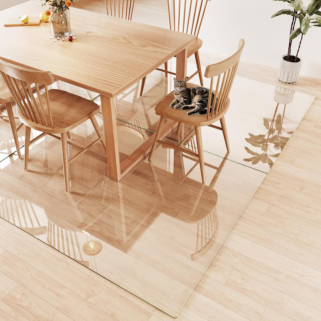 Tempered Glass Chair Mat 72'x54' – Ultra-Clear Office Chair Mat for Hardwood Floors & Low-Pile Carpets – Heavy-Duty 0.2' Scratch-Resistant Surface with Non-Slip Pads – Supports 1,000 lbs