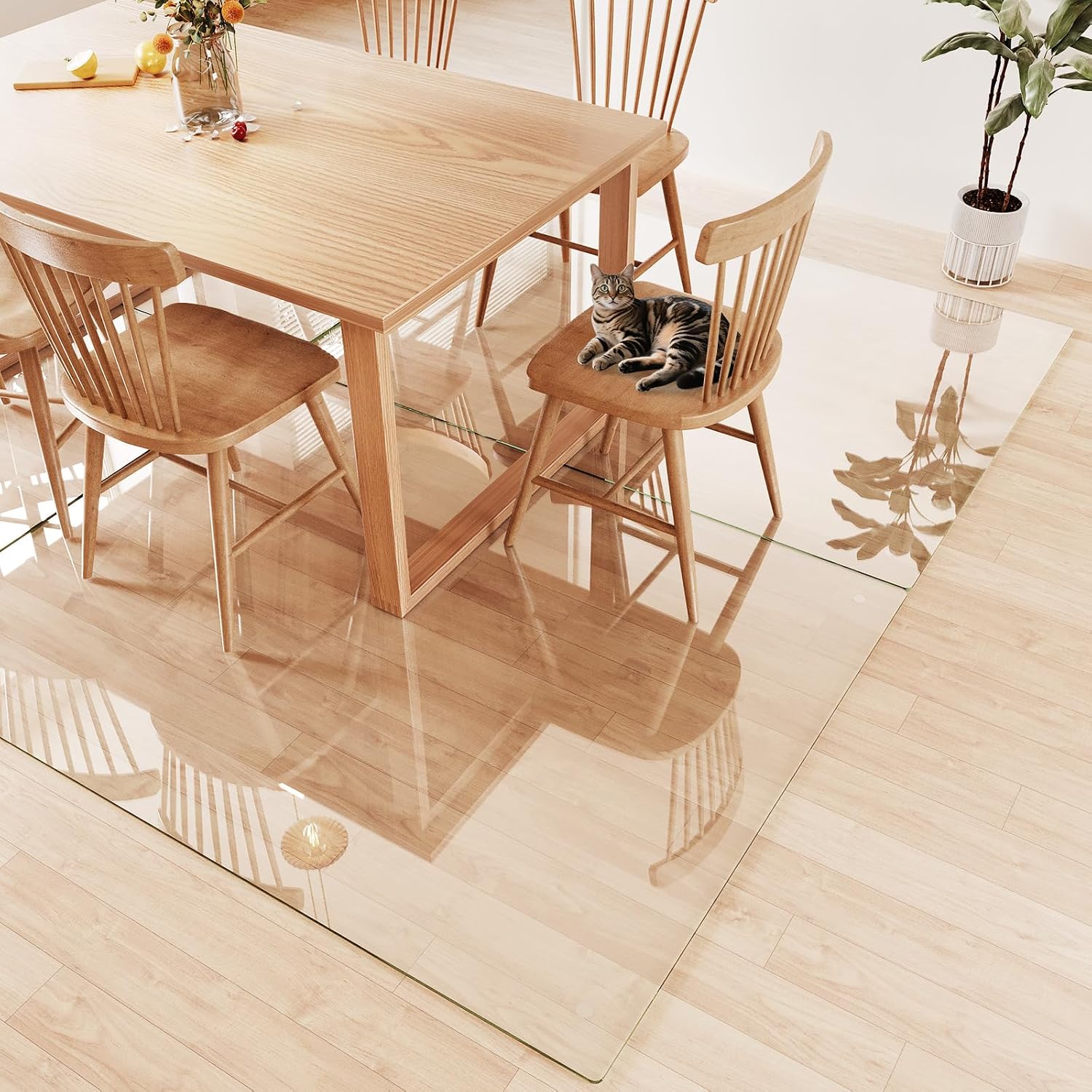 Tempered Glass Chair Mat 72'x54' – Ultra-Clear Office Chair Mat for Hardwood Floors & Low-Pile Carpets – Heavy-Duty 0.2' Scratch-Resistant Surface with Non-Slip Pads – Supports 1,000 lbs