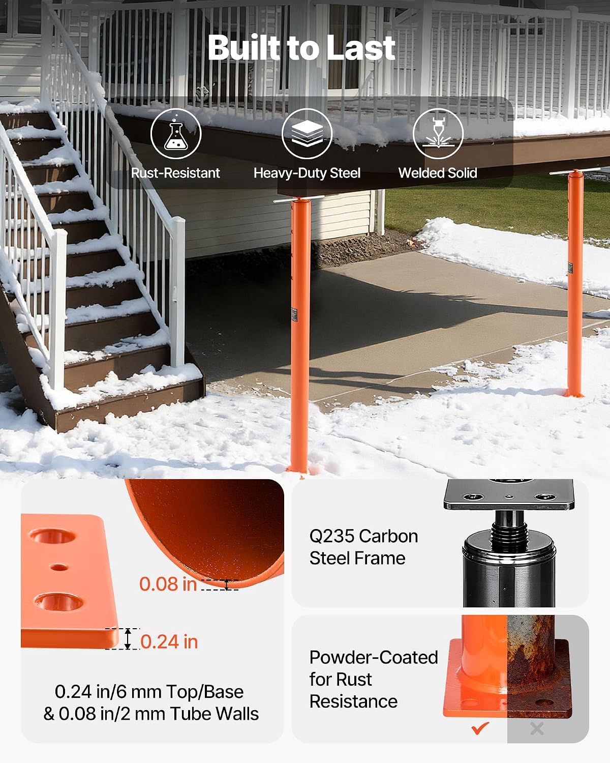 VEVOR House Floor Jacks, 2 Pack 54-150 Inch Height Range, 11200 lbs Max Load Capacity, Adjustable Support Beam Basement Jack Post Pole for Leveling, Lift Steel Telescoping Post for Temporary Support