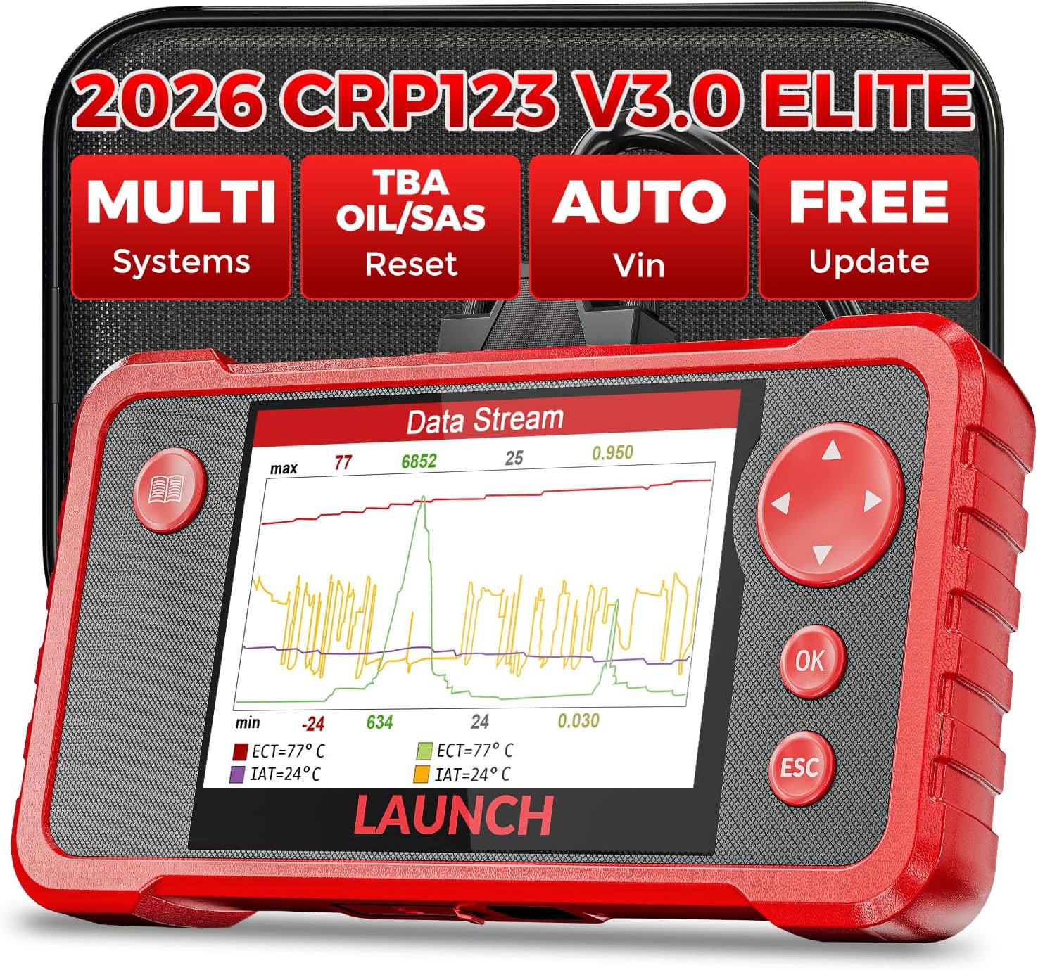 LAUNCH CRP123 V2.0 OBD2 Scanner-2026 New Model Engine/ABS/SRS/Transmission Diagnostic Scan Tool SRS Airbag Code Reader,3 Reset Oil Service/Throttle Relearn/SAS Reset,Lifetime Free Update