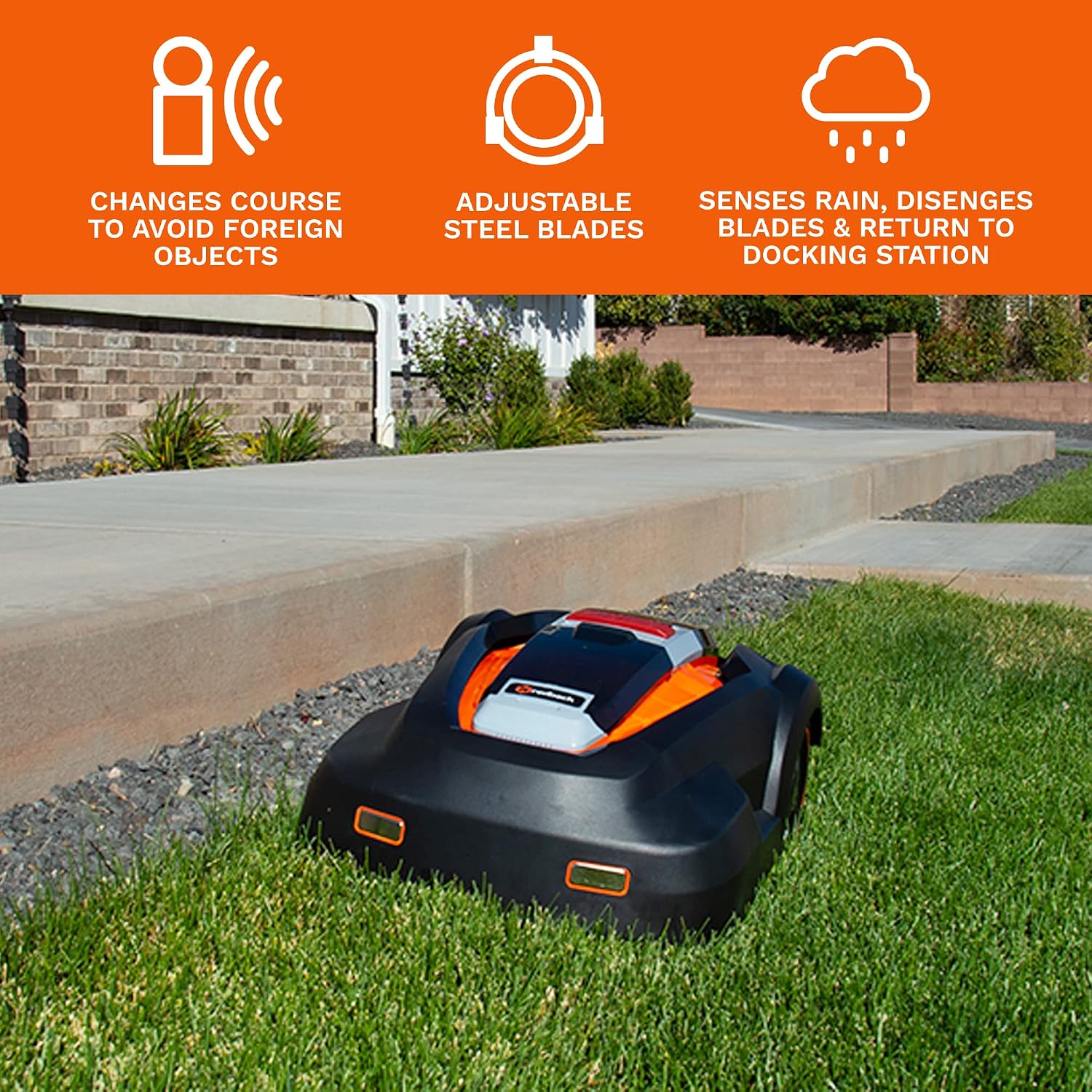 Robot Lawn Mower, Mows Up to 1/4 Acre, Updated 2025 Programming, Adjustable Cutting Height, Self Installation Kit Included, 50% Slope, Low Noise (65dBA) and Rain Sensor