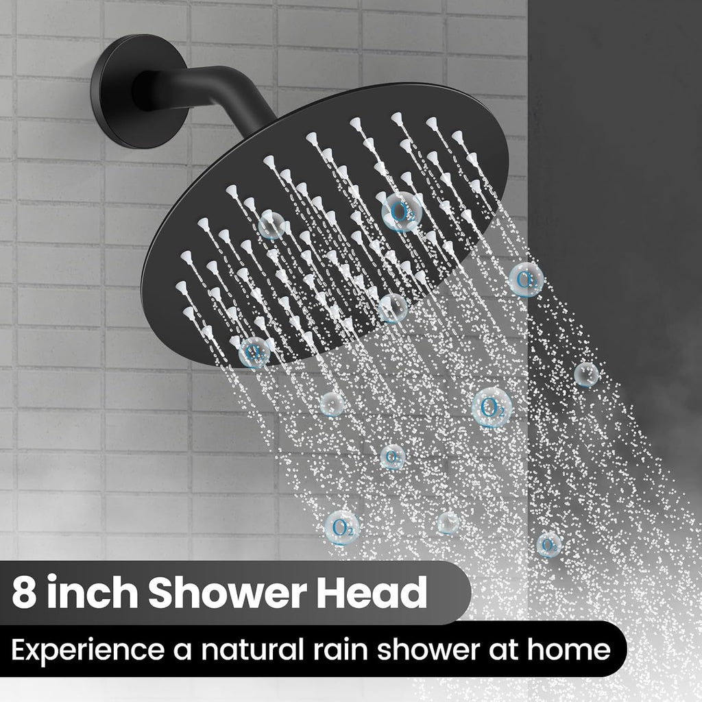 Airuida Shower Faucet Set, Bathtub Faucet Set with 8 Inch Rain Shower Head and Valve,2 Functions Tub Shower Faucet Set for Bathroom-Matte Black