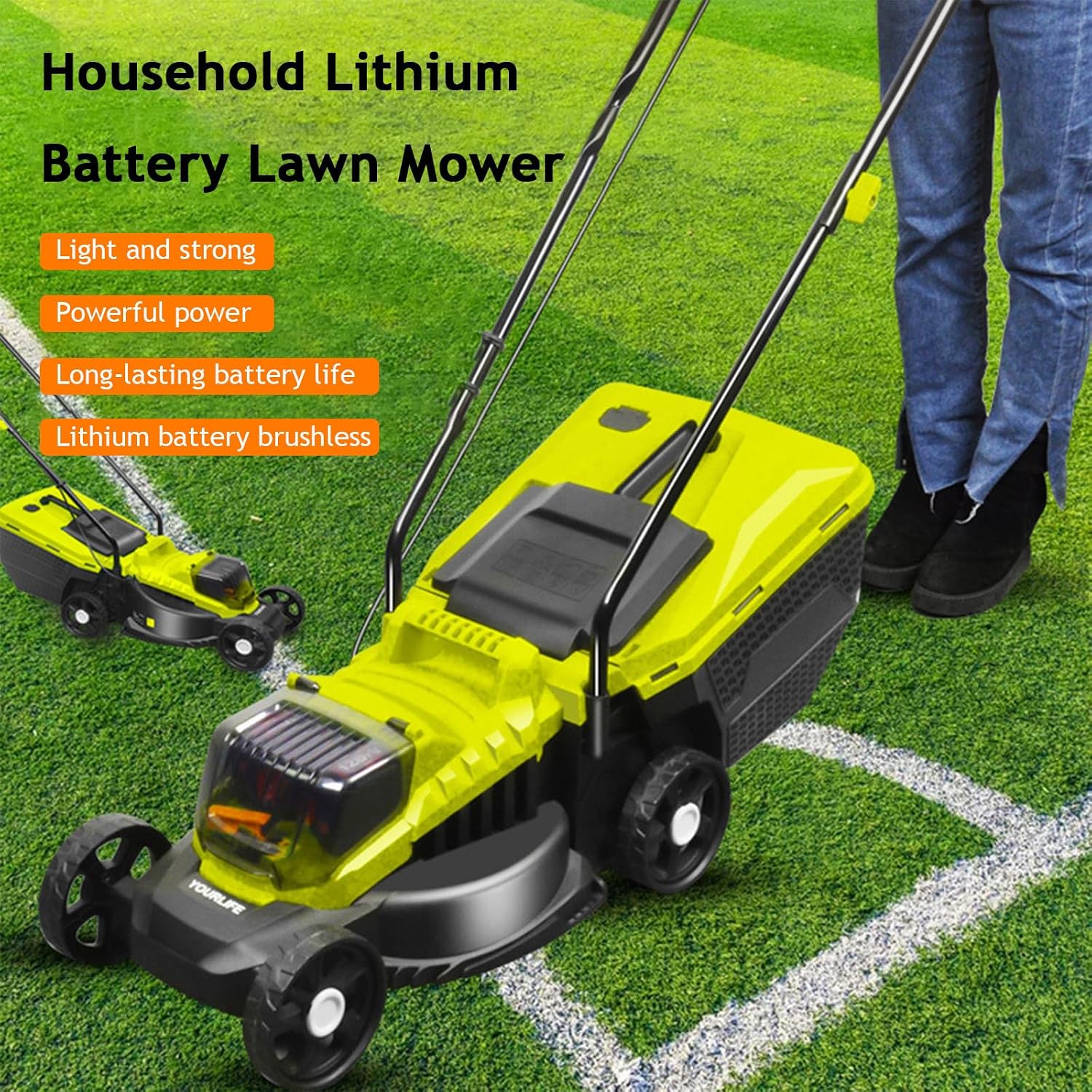 Electric Lawn Mower, Self-Propelled Cordless Lawnmower with 2 * 4.0Ah Lithium Battery & Grass Collection Basket, 3 Heights Adjustment, Push Mower for Yard & Garden