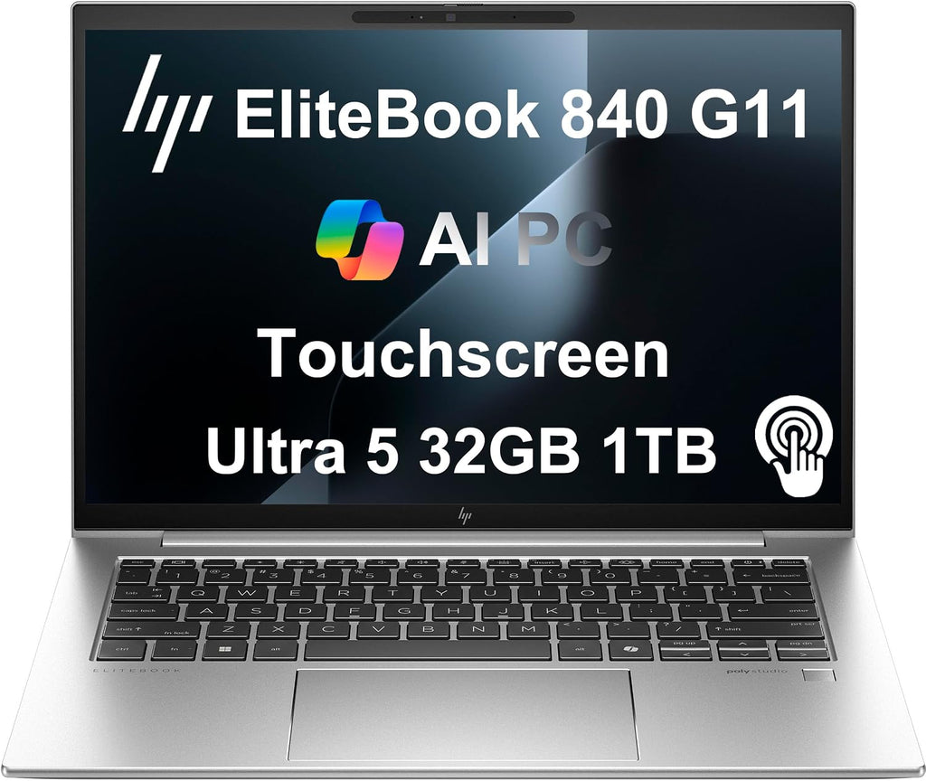 HP EliteBook 840 G11 Business Laptop (14' FHD+ Touchscreen, Intel 12-Core Ultra 5 125U (> i7-1355U), 32GB DDR5 RAM, 1TB SSD), Fingerprint Reader, 5MP Webcam, 2X Thunderbolt 4, Win 11 Pro, AI PC